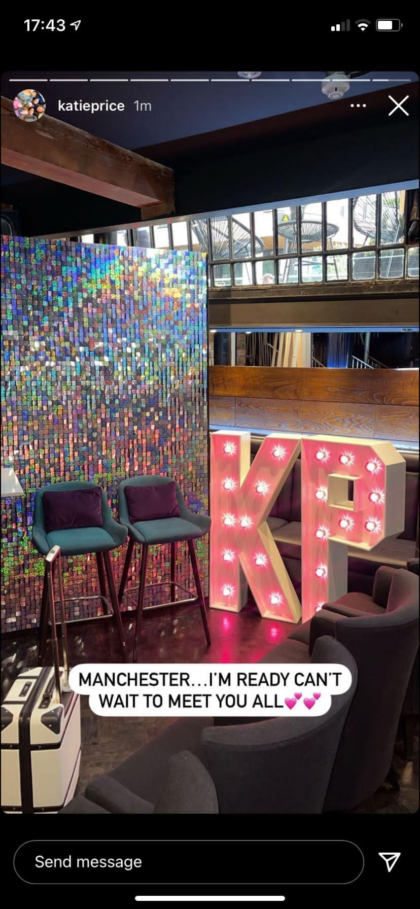 Light up Letters and sequin wall for Katie Price at Velvet Manchester