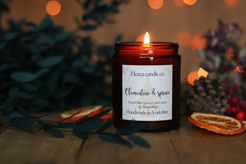 Clementine and spruce candle