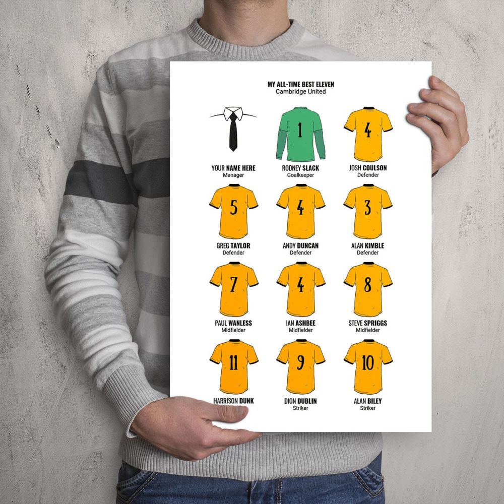 A3 - My Cambridge United FC All-Time Eleven Football Print