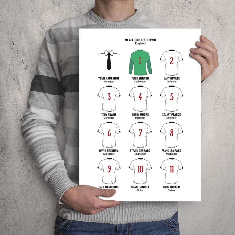 A3 - My England All-Time Eleven Football Print