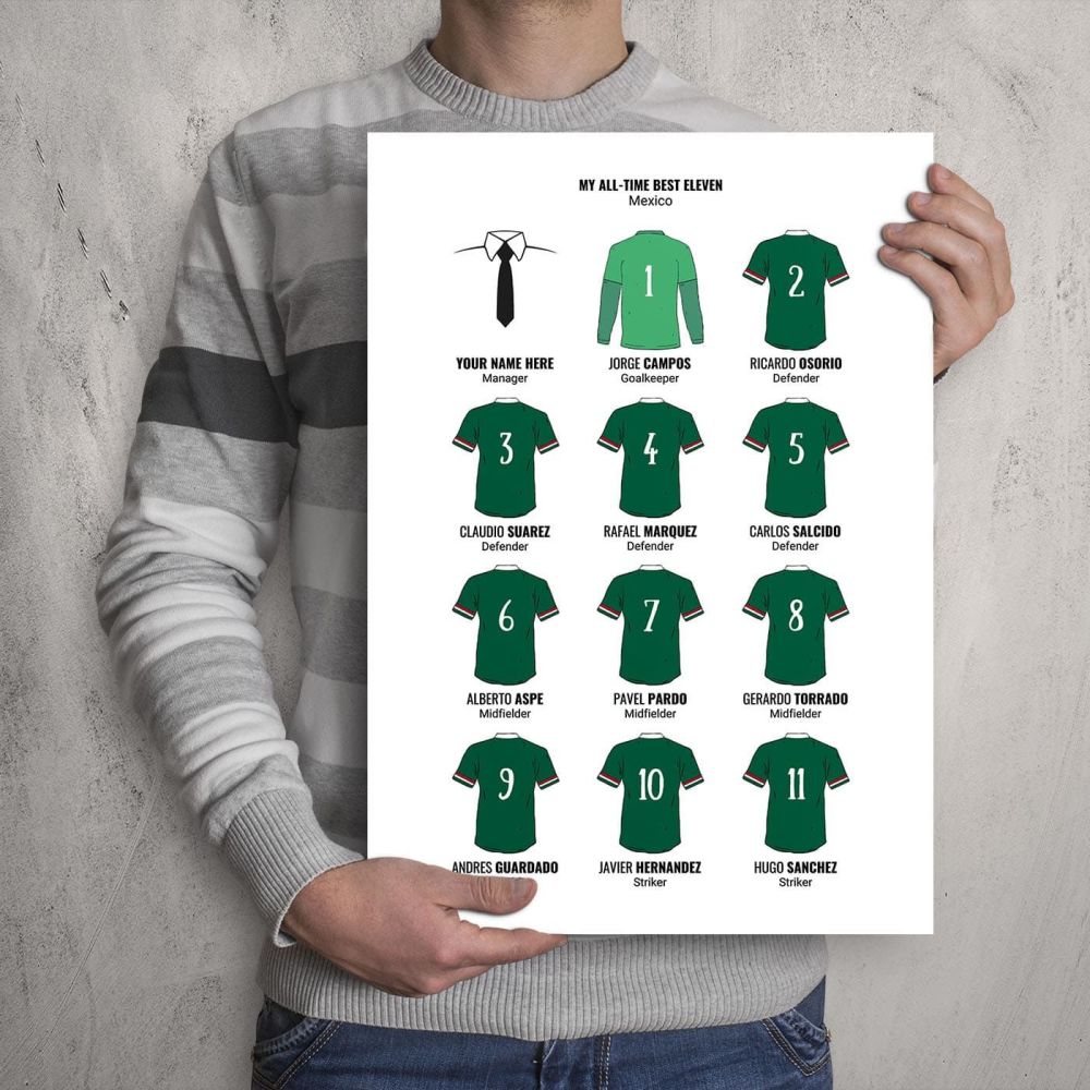 A3 - My Mexico All-Time Eleven Football Print