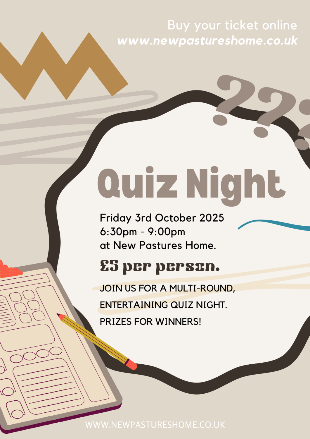 Quiz Night Extravaganza! (Friday 3rd October 2025 - 6:30pm to 9:00pm)