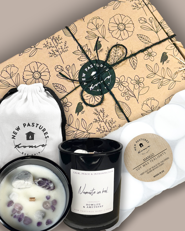 Crystal Candle (Namaste In Bed ) Gift Set with Tealights