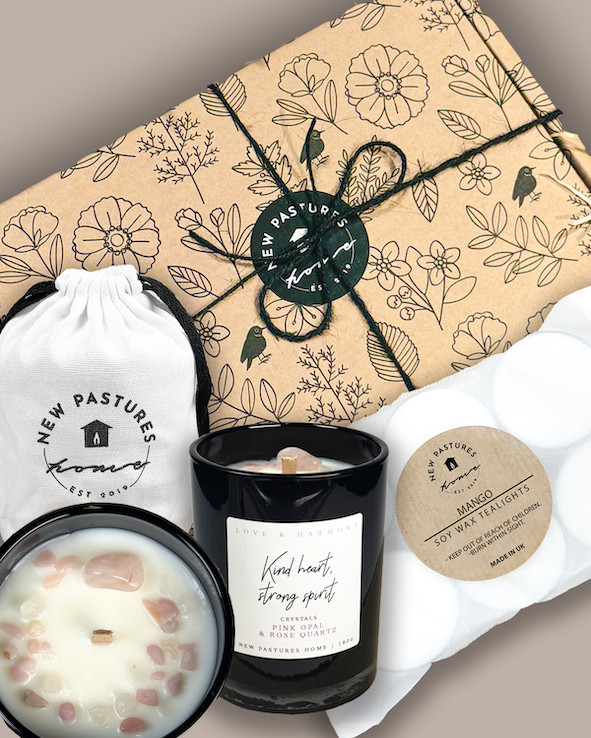 Crystal Candle (Kind Heart, Strong Spirit ) Gift Set with Tealights