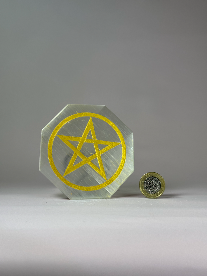 Selenite Hexagon Pentagram Plate Carving