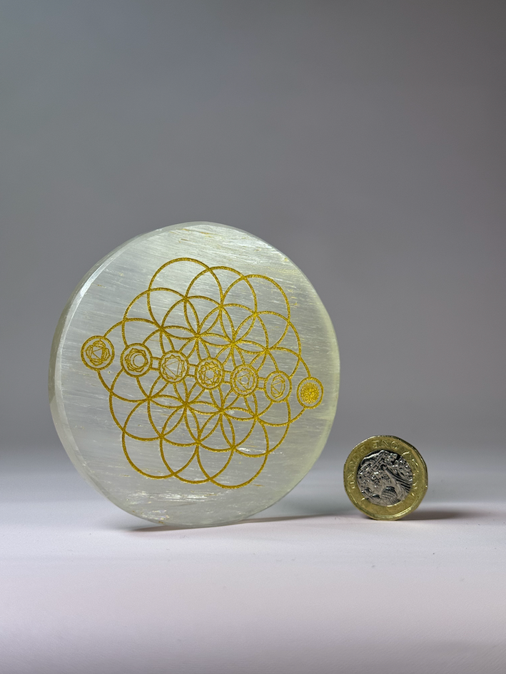 Selenite Circle Chakra Plate Carving