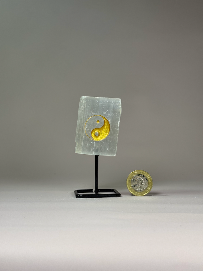 Selenite Yin Yang with Stand