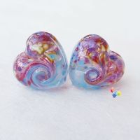 Fantasy Blue 50/50 Twist Heart Lampwork Beads