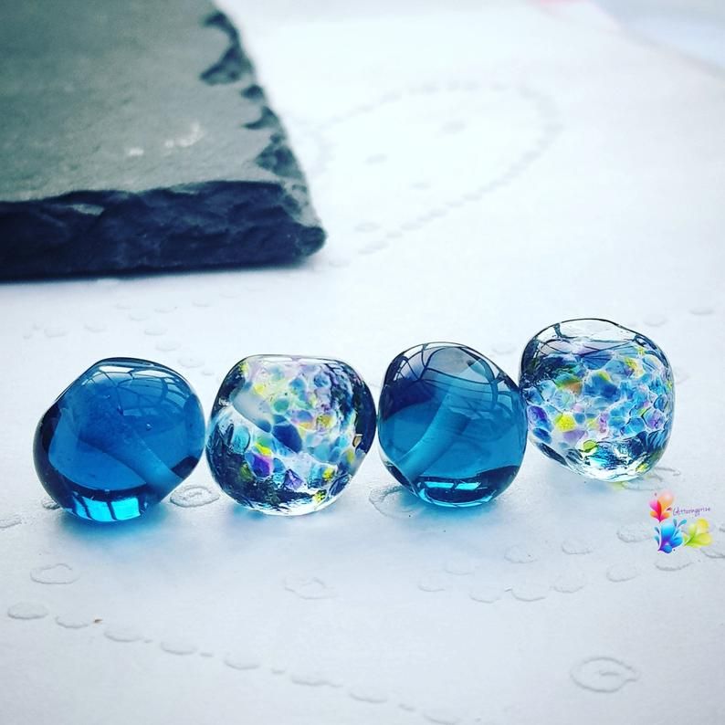 Steel Luna Blue Nugget Lampwork Beads