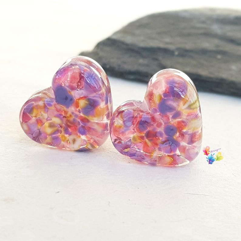 Tropical Fantasy Stained Glass Love Heart Pair