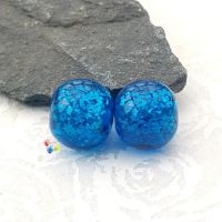 Vibrant Blue Glitter Round Lampwork Bead Pair 
