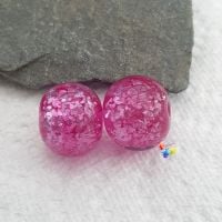 Hot Pink Glitter Round Lampwork Bead Pair 