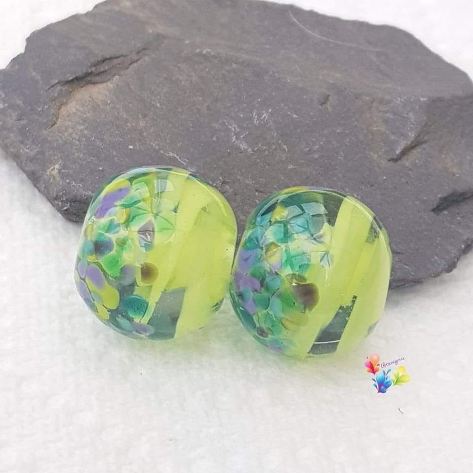 Lime Ribbon Nymph Glass Lampwork Beads