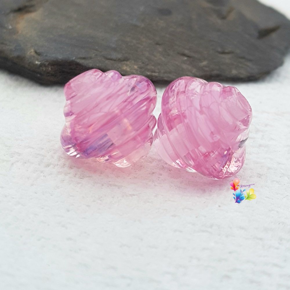 Pink Ribbon Spinner Glass Lampwork Beads