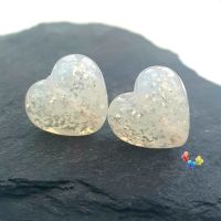 Misty Sparkle Hearts Lampwork Bead Pair