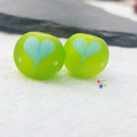 Turquoise Lime Love Heart Glass Lampwork Beads