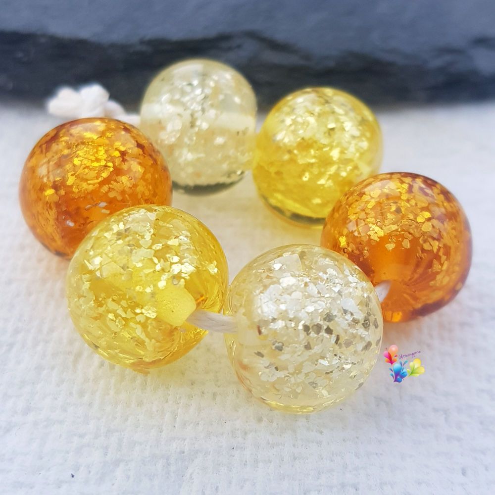 Golden Glitter Trio Lampwork Beads