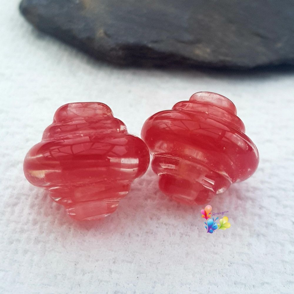 Red Ribbon Spinner Glass Lampwork Beads
