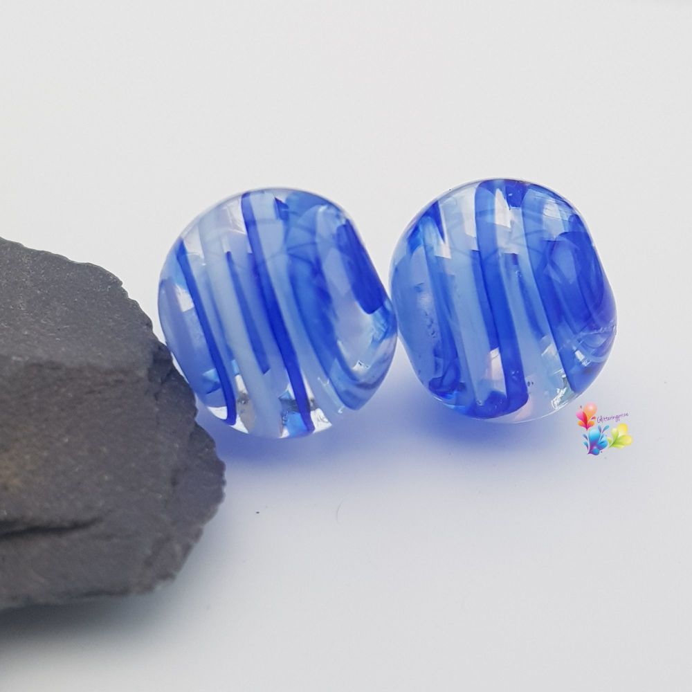 Blue & White Ribbon Glass Lampwork Beads