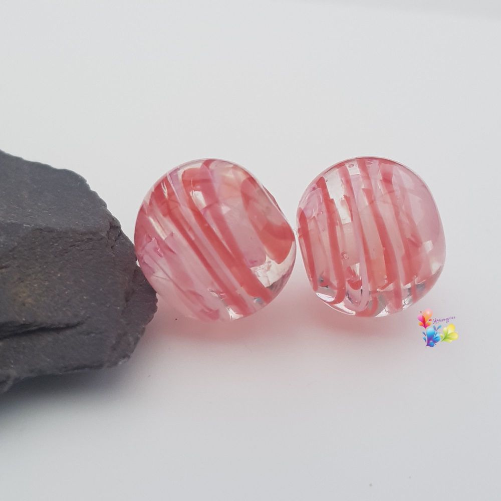 Red, Pink & White Ribbon Glass Lampwork Beads