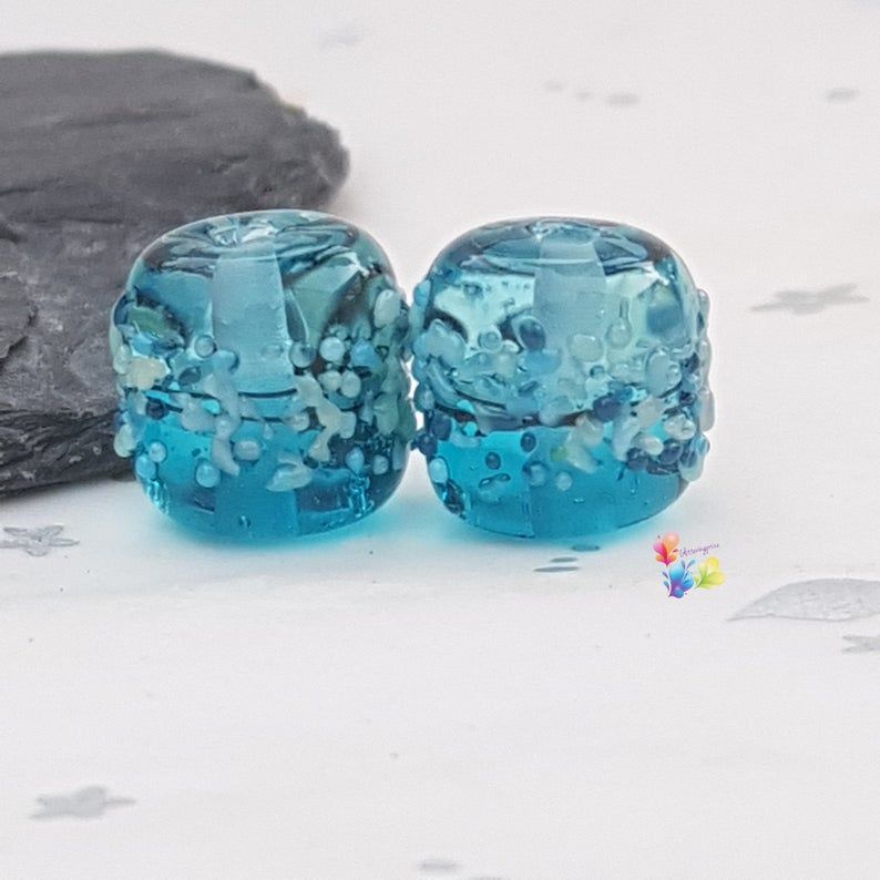 Blue Ombre Saltwater Blossom Glass Lampwork Beads