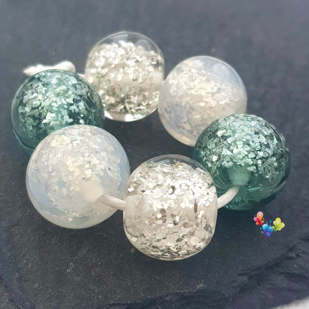 Ice Sparkle Glitter Trio Lampwork Beads