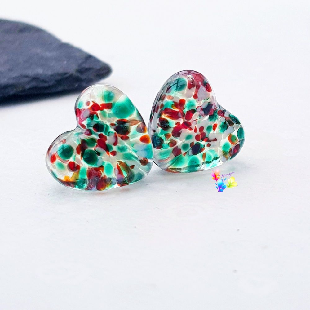 Christmas Holly Stained Glass Love Heart Pair