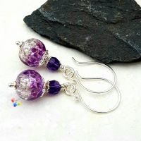 Purple Glitter Earrings Sterling Silver
