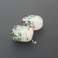 White Ribbon Christmas Capsule Lampwork Beads