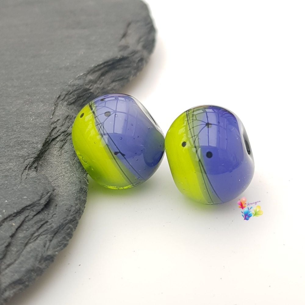 Ink & Lime Ombre Scribble Glass Lampwork Beads