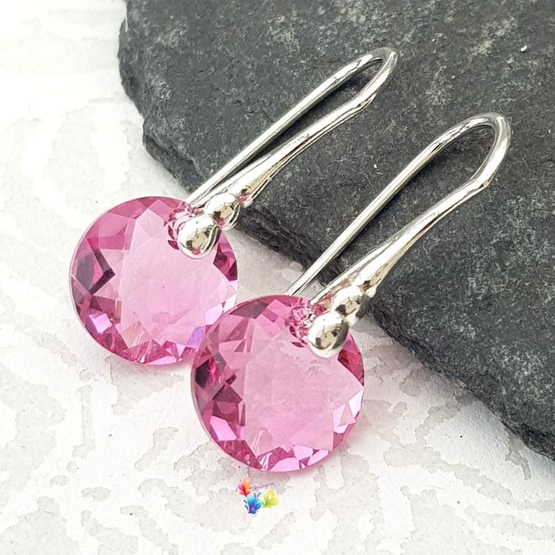 * Swarovski Rose Pink Classic Cut Earrings Sterling Silver