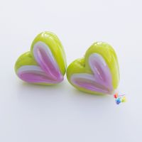 Lime & Hot Pink Heart Glass Lampwork Beads