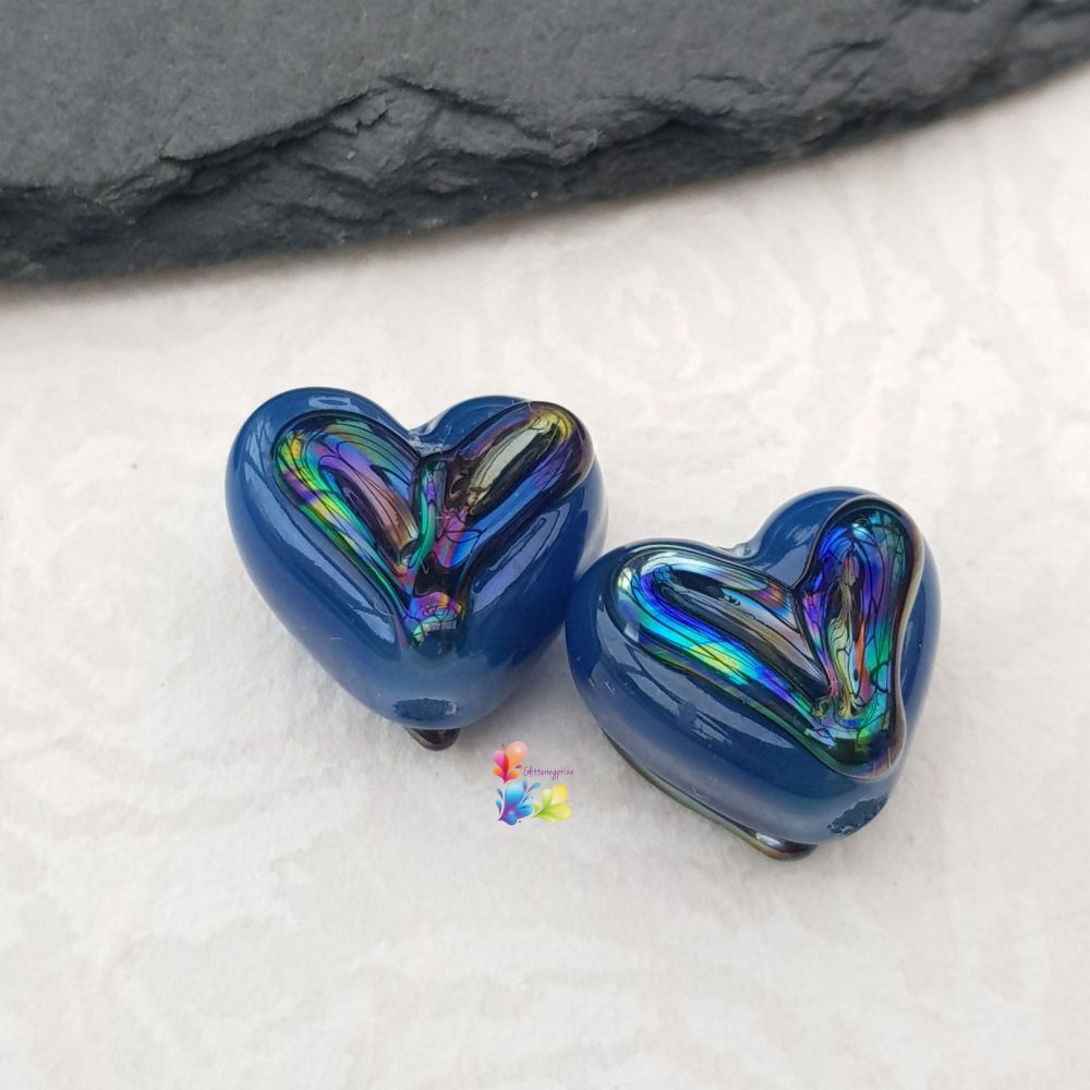 Tardis & Triton Lustre Heart Glass Lampwork Beads