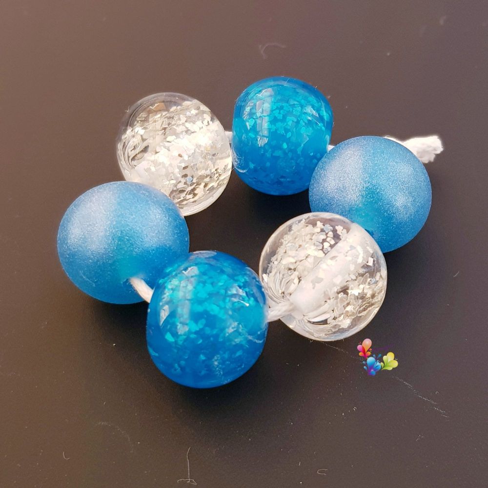 Adriatic Glitter Shimmer Trio Pairs Lampwork Beads