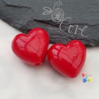 Cherry Red Hearts Lampwork Bead Pair