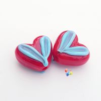 Red & Blue Heart Glass Lampwork Beads