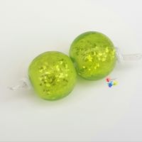Lime Over White Glitter Round Lampwork Bead Pair 