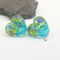 Blue Ribbon Crocus Heart Lampwork Bead Pair