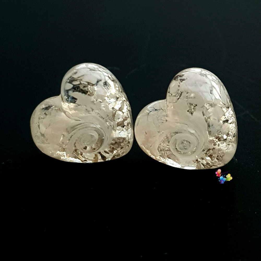 Silver & White Lace  Heart Lampwork Bead Pair