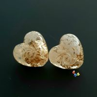 Gold & White Lace  Heart Lampwork Bead Pair