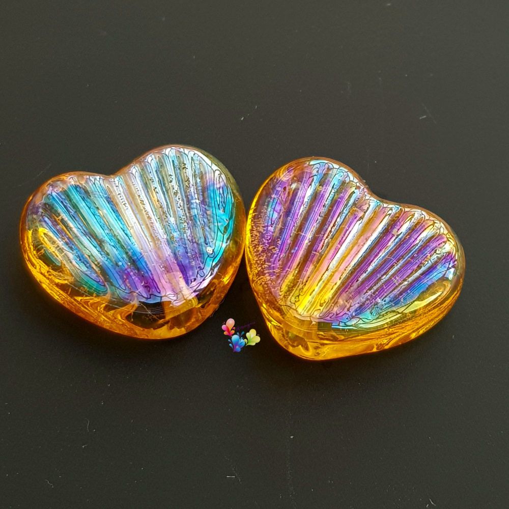 Rainbow Gold Metallic Fin Heart Bead Pair