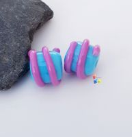 Blue & Pink Spiral Lampwork Bead Pair