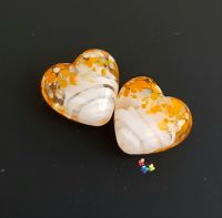 White Ribbon Orange Blossom  Heart Lampwork Beads