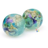 Water Nymph Patchwork Round Lampwork Bead Pair 