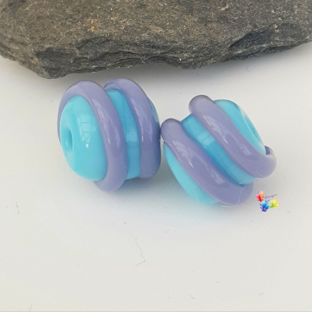 Blue & Purple Spiral Lampwork Bead Pair