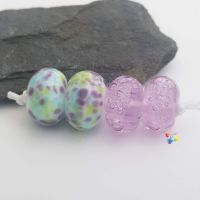 Lavender Blue Bubble Paradise Duo of Pairs Lampwork Beads