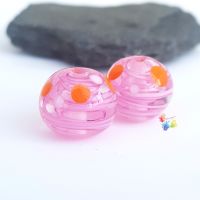 Mini Pink Ribbon with Orange  & White Spots Round  Glass Lampwork Beads