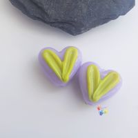Purple & Lime Heart Glass Lampwork Beads