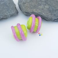 Lime Green & Hot Pink Spiral Lampwork Bead Pair