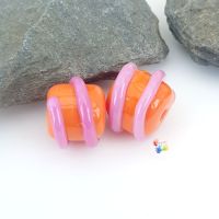 Coral Orange & Hot Pink Spiral Lampwork Bead Pair